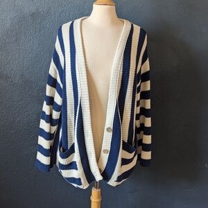 Free People Blue and White Striped Cardigan